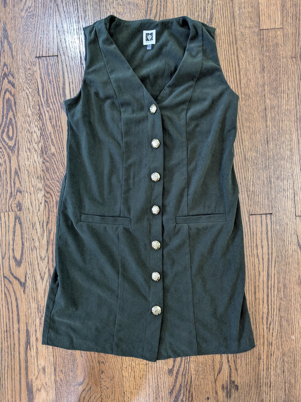 Anne Klein Hunter Green Sleeveless V-Neck Corduroy Dress